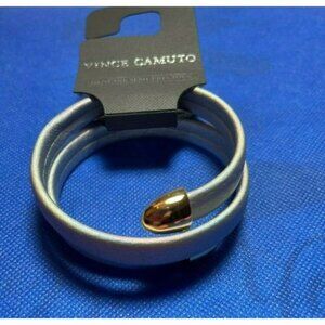 Vince Camuto Gray Silver Gold-Tone Accent Leather Wrap Bracelet